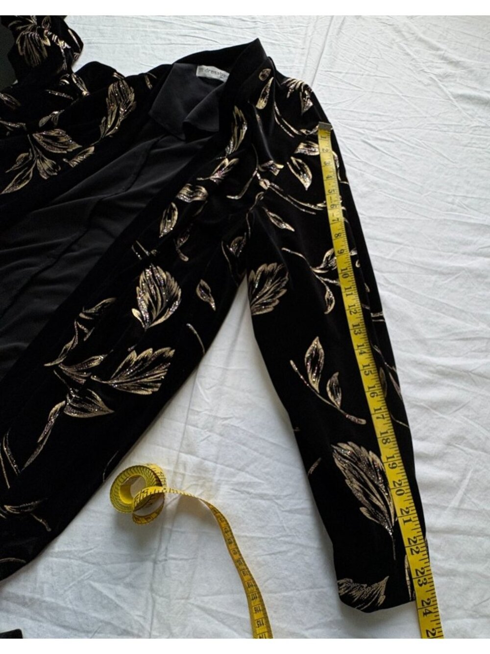 Dressbarn Womans Open Front Jacket Size 16W Black & Gold Glitter Floral Duster - Picture 5 of 10